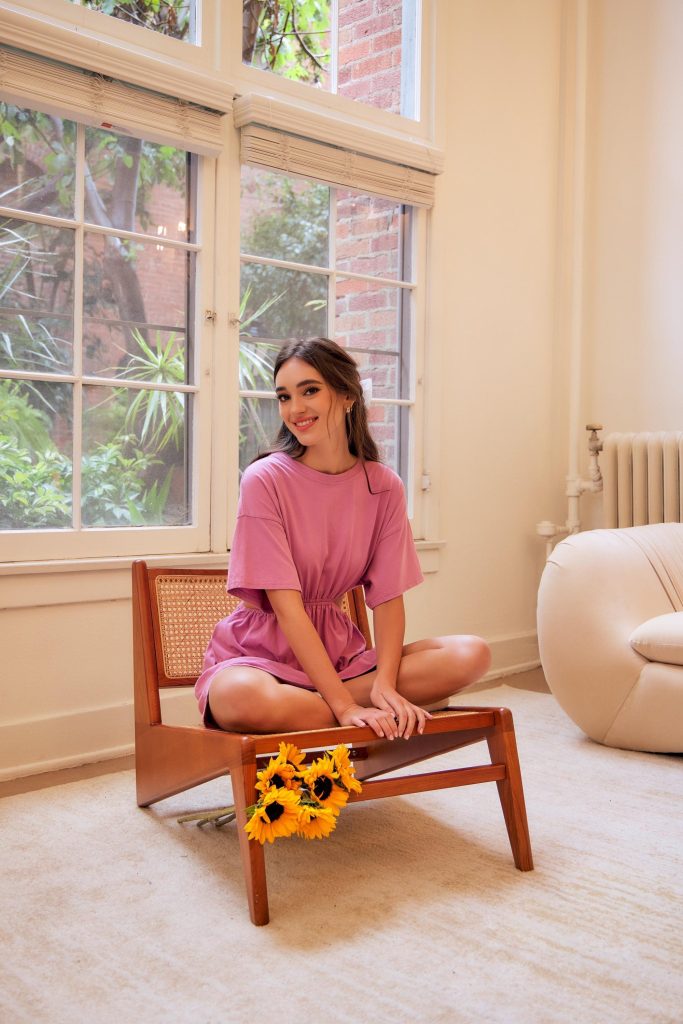 Washed Cotton Mini Dress T Shirt Style Cutout