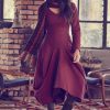 V Neck Boho Long Sleeve Asymmetric Dress With